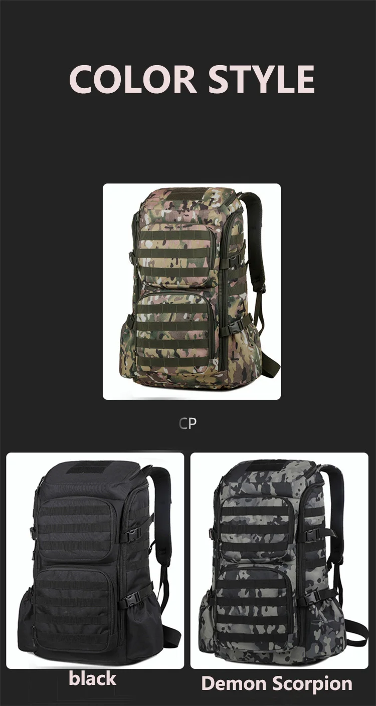 Sac à dos camouflage tactique multifonctionnel pour les fans militaires, grande capacité, alpinisme, camping, sac de sport