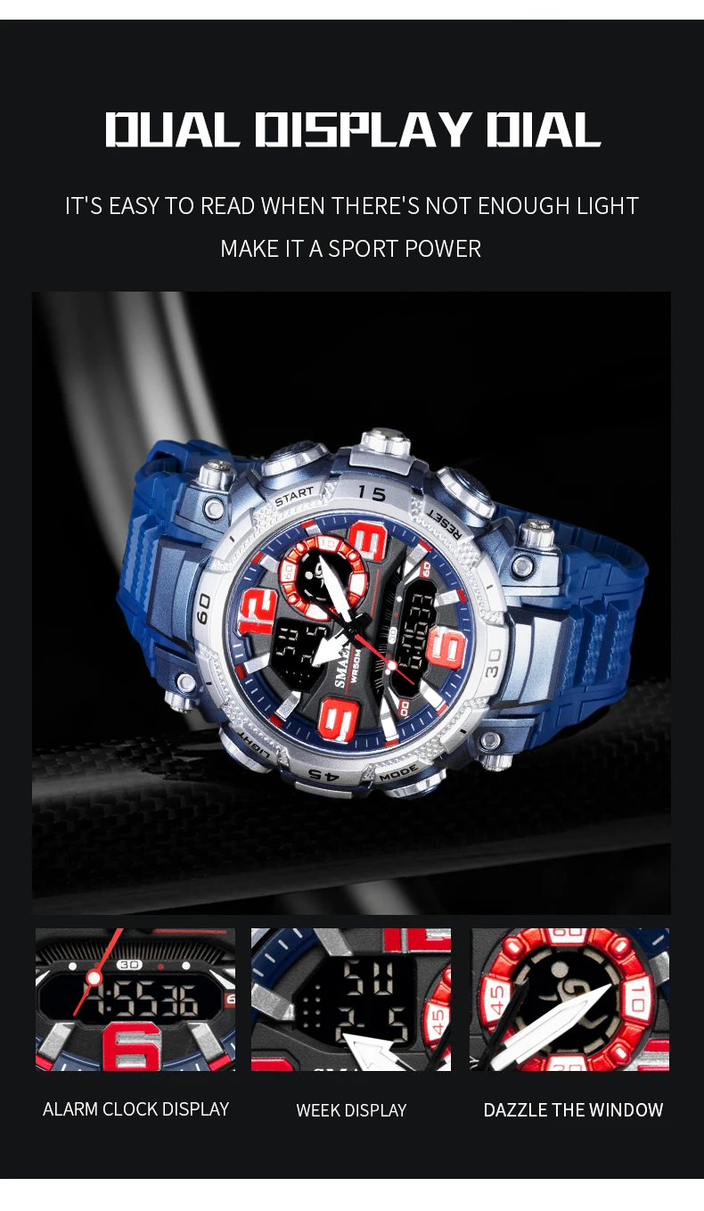 SMAEL Top montres de luxe hommes double affichage montre étanche hommes Sport montre-bracelet hommes militaire armée horloge mâle chronomètre 1921