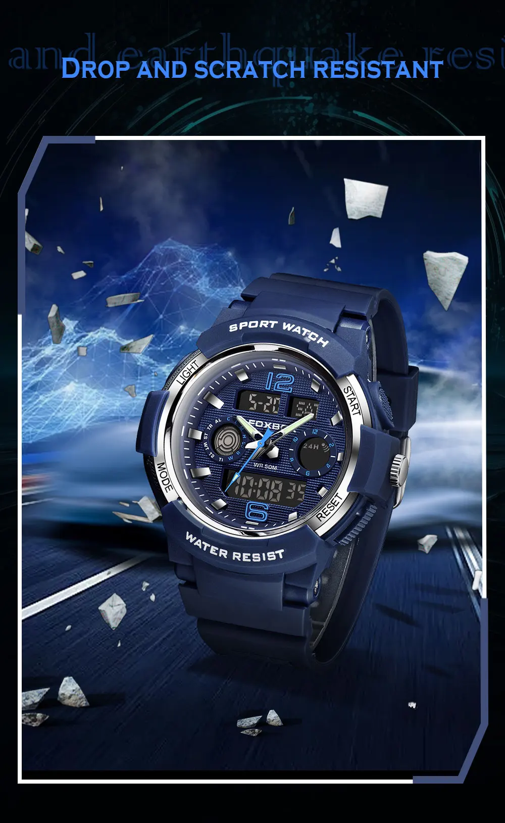 LIGE-Montre à quartz étanche pour homme, affichage numérique des touristes, montres de sport militaires, cadran bleu, chronographe calendrier, mode